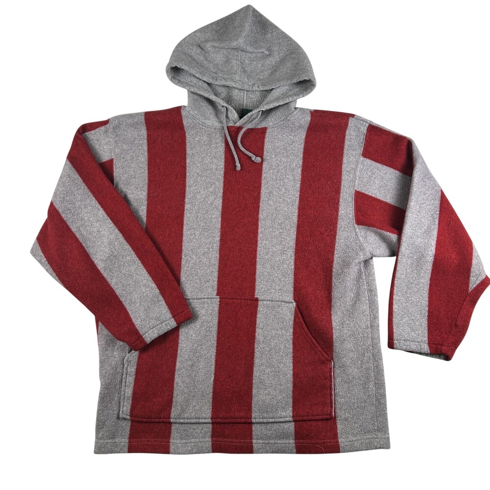 Vintage Santana Hoodie Mens Medium Gray Red Striped Pullover Kangaroo Pocket 90s